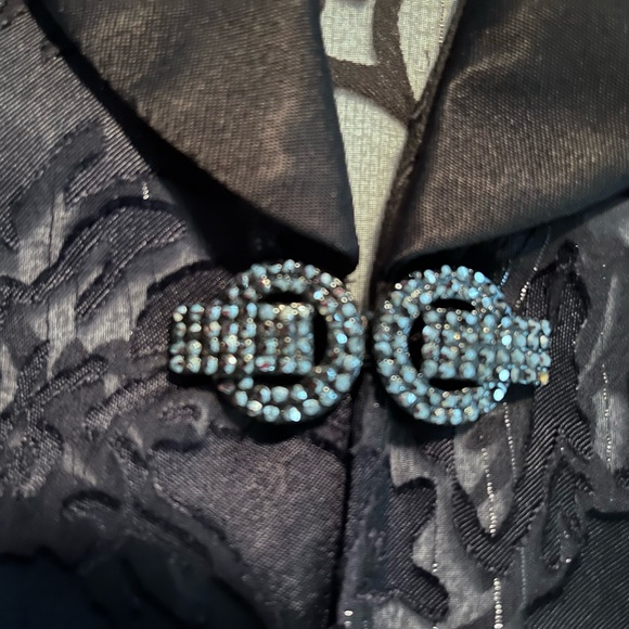 ALEX EVENINGS Black Organza Jacket Satin Lapel 3/4 Sleeve Rhinestone Clasp PM - Picture 6 of 11